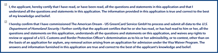 Confirmation of Comprehension and Order in the ESTA application