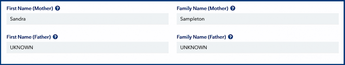 Names of parents in the ESTA application