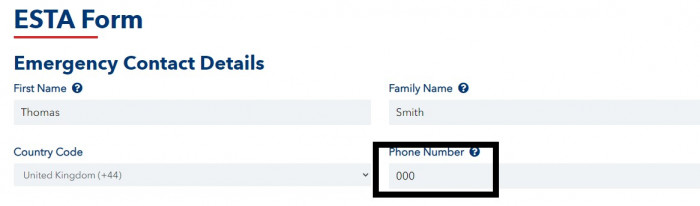 Problem with the ESTA application phone number