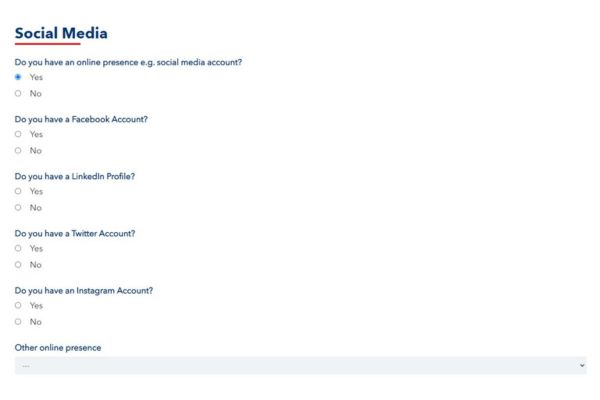 Social media in the ESTA application