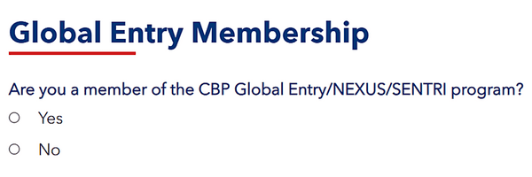 Global Entry Membership in the ESTA application